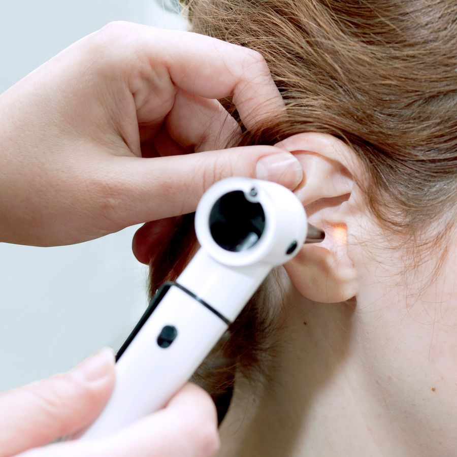 Ear exam in progress
